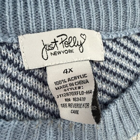 NEW! Just Polly Knit Sweater Blue & White $49 Plus 4X Stripes Abstract Flower - Picture 3 of 11